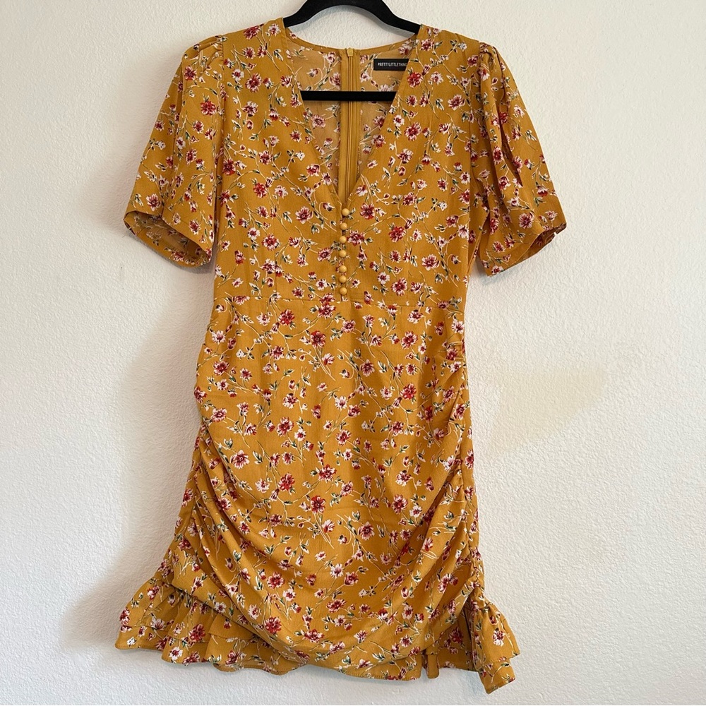NWOT PrettyLittleThing Floral Mustard Mini Dress